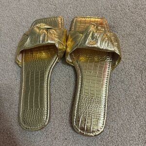 SHEIN Metallic Gold Croc-Embossed Sandals